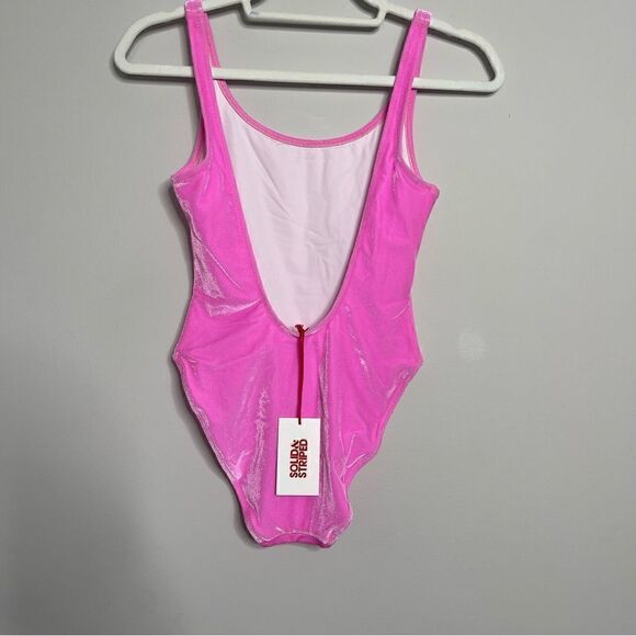 SOLID AND STRIPED THE LUELA - SOLID VELVET SWIMSUIT IN CARNATION - PINK NWT XS - Picture 8 of 8